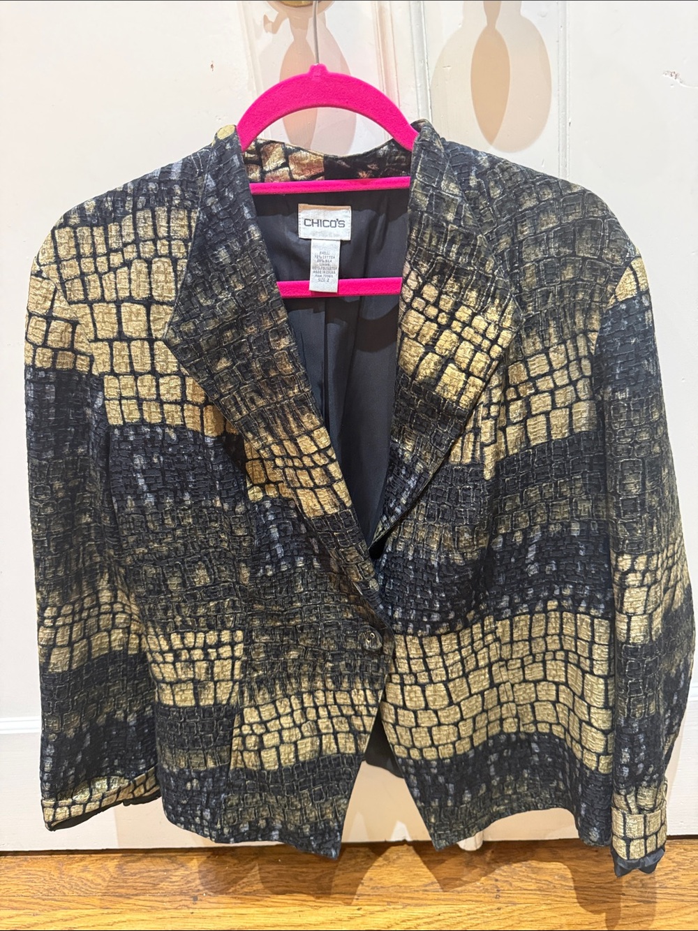 Chico's Black and Gold Textured Croc-Print Blazer